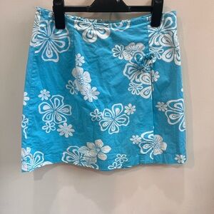 Y2K Floral Hawaiian Blue Wrap Skirt by White Stag